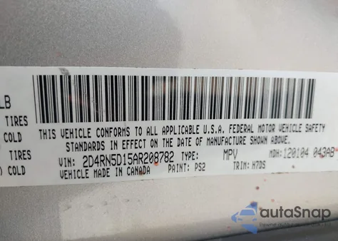 2010 Dodge Grand Caravan Sxt z USA, uszkodzony, nr VIN 2D4RN5D15AR208782
